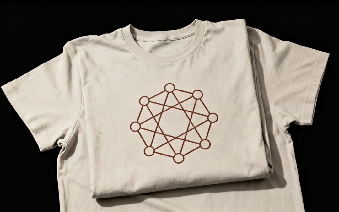 Camiseta de algodón negra doblada con un cubo de Metatrón impreso en el centro