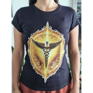 Camiseta Caduceus dorado estampado negro