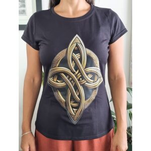 Camiseta Nudo de Bruja Celta estampado dorado. Go Natura, Manizales.