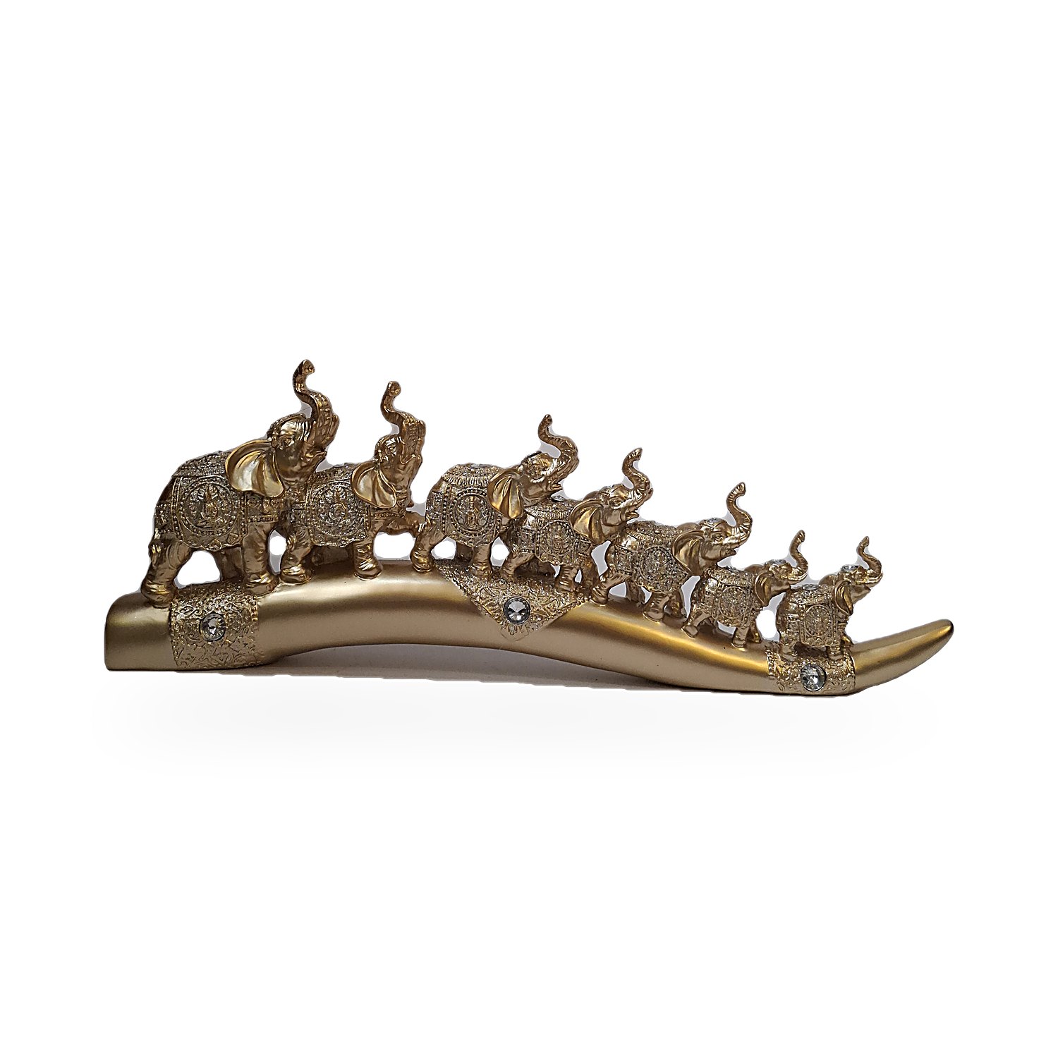 Cuerno de la prosperidad con 7 elefantes dorados, figura decorativa. Go Natura, Manizales.