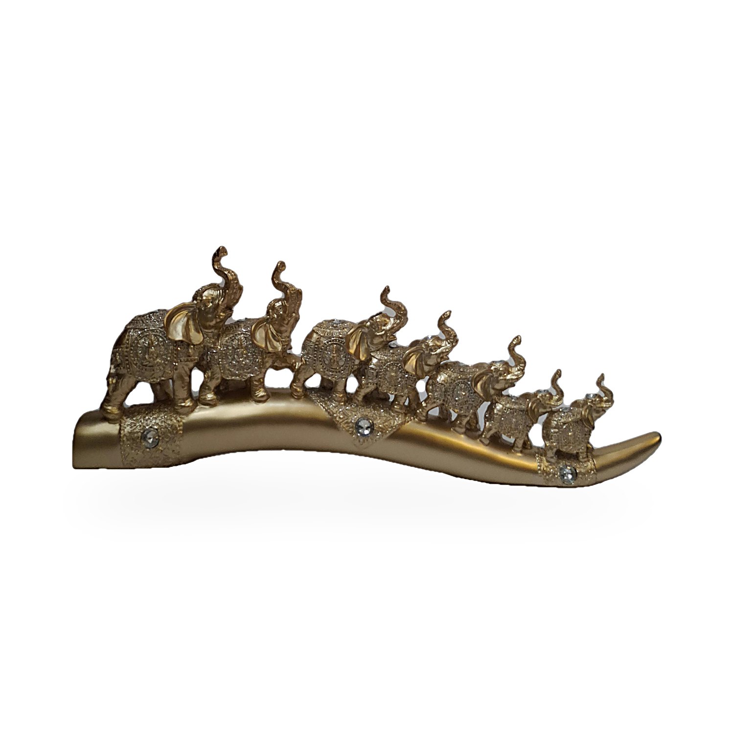 Cuerno de la prosperidad con 7 elefantes dorados, figura decorativa. Go Natura, Manizales.