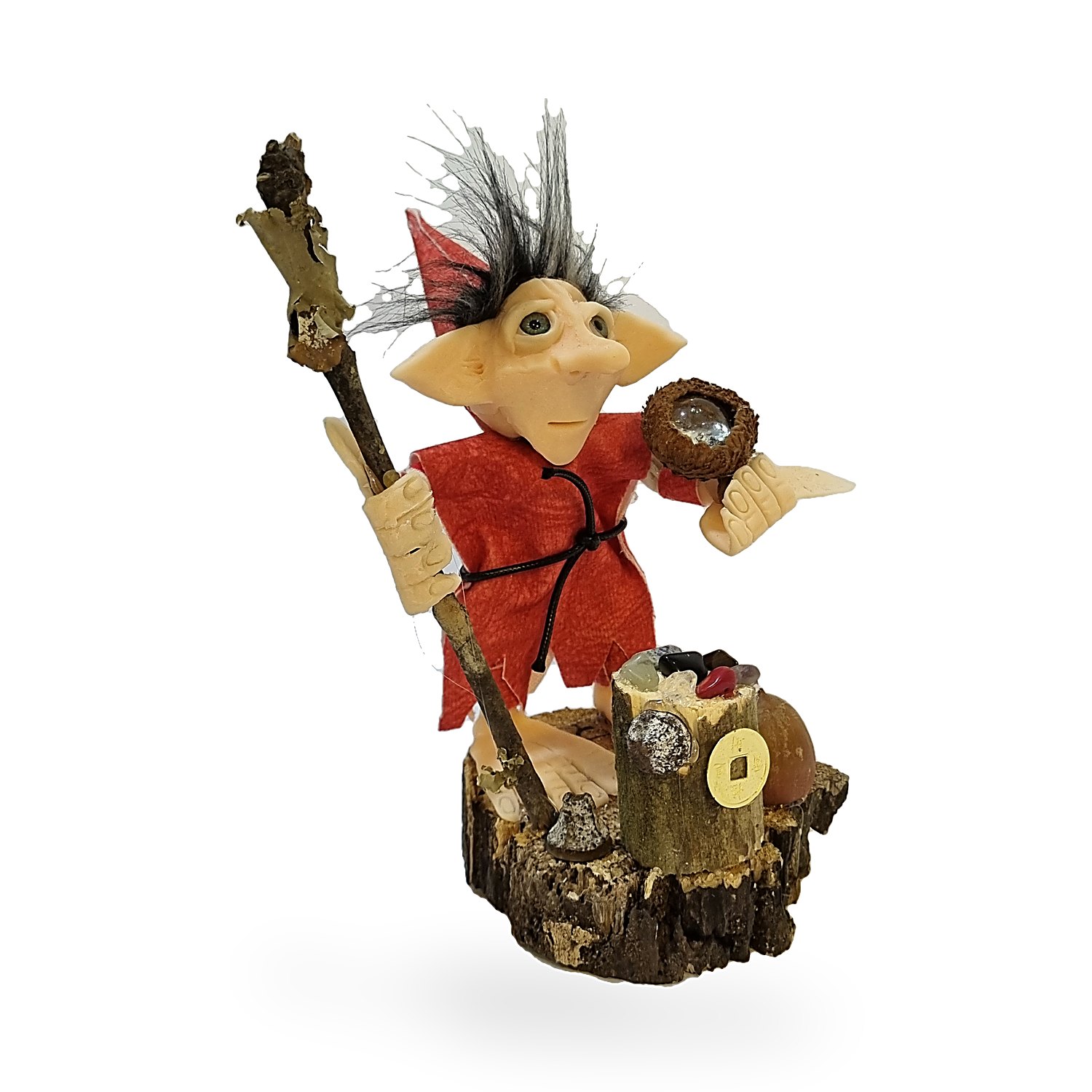Duende protector con siete cuarzos hecho a mano. Go Natura, Manizales.