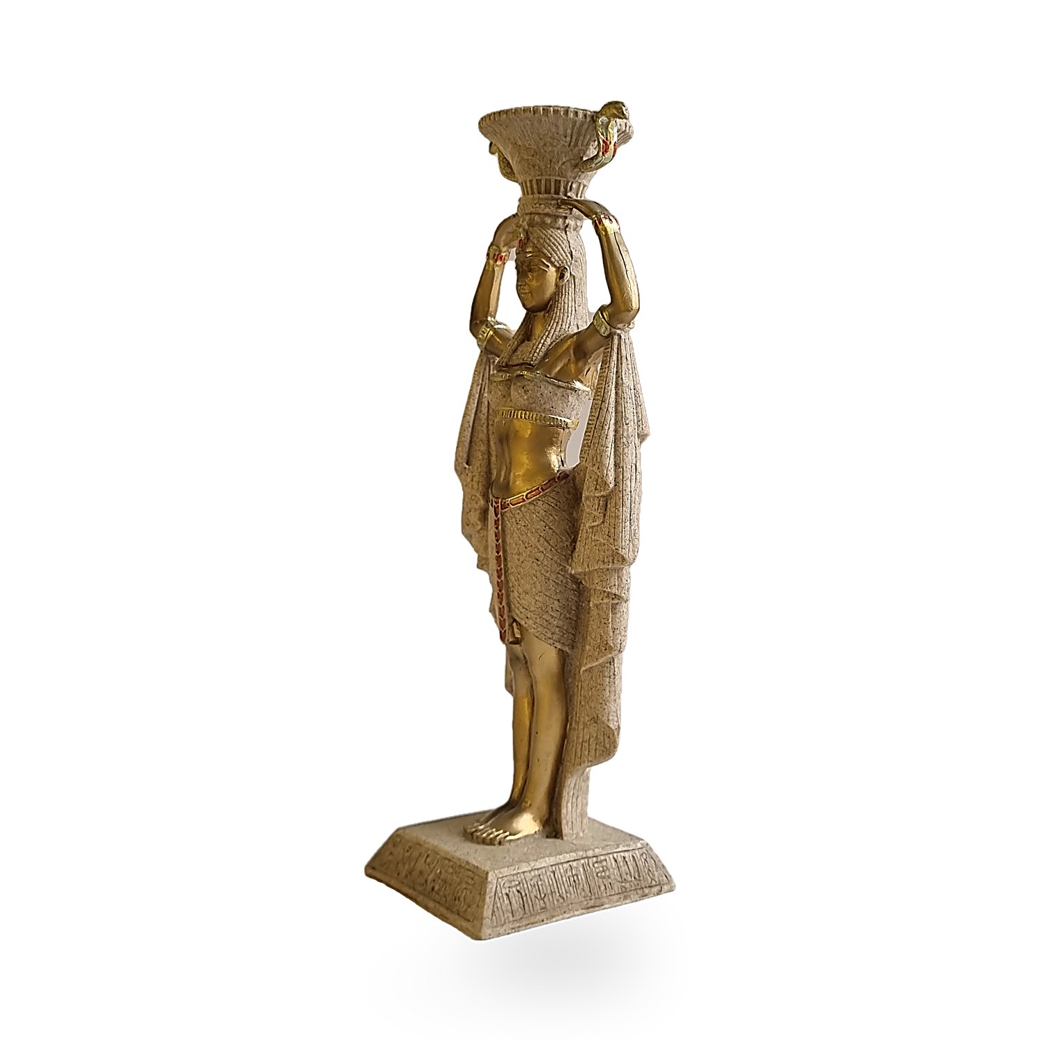 Estatua dorada de Nefertiti reina de Egipto. Go Natura, Manizales.