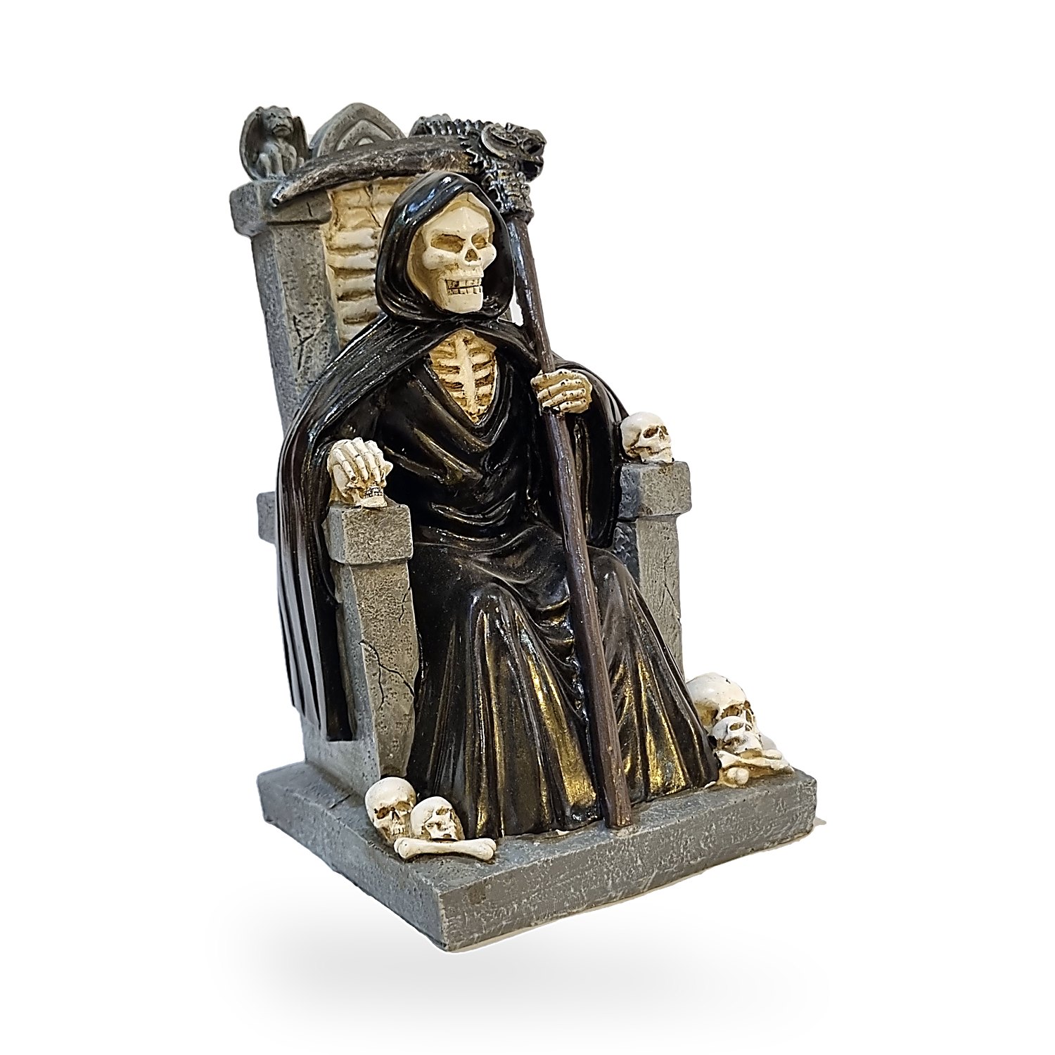 Santa Muerte negra sentada en su trono 22 cm. Go Natura, Manizales.